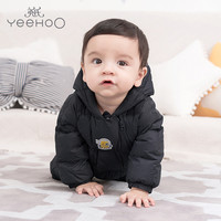 YeeHoO英氏婴儿连体衣 羽绒连帽秋冬儿童哈衣男女宝爬服多色 189A7758 深黑花灰 59