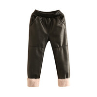 贝壳元素宝宝百搭皮裤 冬装新款女童童装儿童加绒加厚长裤子kzb852 灰色 90cm