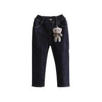 贝壳元素宝宝小熊牛仔裤 冬装新款女童童装儿童加绒加厚长裤子kzb808 深蓝色 100cm