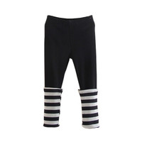 贝壳元素宝宝拼接打底裤 秋装韩版新款女童童装儿童长裤子kza962 黑色 90cm