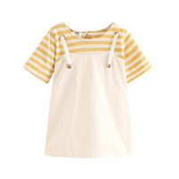 贝壳元素宝宝假两件背带裙 夏装新款女童童装儿童条纹裙子qz4718 黄色 130cm
