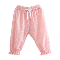 贝壳元素宝宝波点灯笼裤夏装新款女童童装蝴蝶结七分防蚊裤kzb015 粉色 100cm