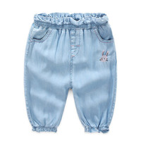 贝壳元素宝宝刺绣七分裤 夏装新款女童童装儿童松紧灯笼裤kz9958 浅蓝色 130