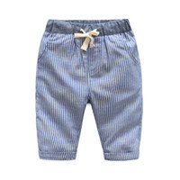 贝壳元素宝宝条纹九分裤 夏装新款男童童装儿童系带休闲裤kz9838 蓝白条 100