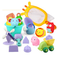 贝恩施 儿童沙滩玩具套装 沙滩车 宝宝挖沙玩沙子洗澡戏水玩具 铲子工具（颜色随机发） 软胶14件套+小鹿网捞7件套