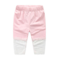 贝壳元素宝宝蕾丝打底裤 夏装韩版新款女童童装儿童五分中裤子kz8515 粉色 110cm