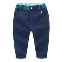 贝壳元素宝宝纯色长裤 秋装韩新款男童童装儿童休闲松紧腰裤子kz8976 蓝色 140cm