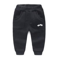贝壳元素宝宝纯色长裤 冬装男童童装儿童加绒加厚休闲裤kz9138 黑色 100cm