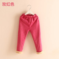 贝壳元素冬韩版童装女童宝宝加绒加厚牛仔裤外穿牛仔裤kz-5711 枚红色 100cm