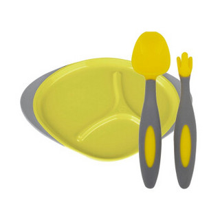 b.box贝博士bbox婴儿学食碗儿童分隔餐盘 +勺叉套装 柠檬黄