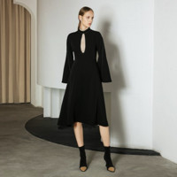 黑标系列 欧时力春装立领挖空喇叭袖连衣裙套装女1GH4084290 S 黑色