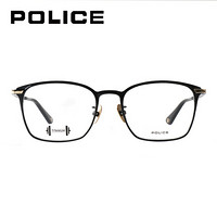 POLICE 中性款黑色镜框金色镜腿金属全框光学眼镜架眼镜框 VPL901K-0304 52MM