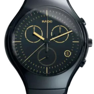 RADO 雷达 True真系列 R27814152 男士石英手表 44mm 黑盘 黑色陶瓷表带 圆形