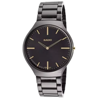 RADO 雷达 True Thinline真薄系列 R27741172 男士石英手表 38mm 黑盘 黑色陶瓷表带 圆形