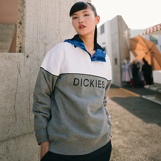 Dickies字母印花半开襟卫衣 女式休闲撞色拼接套头上衣 DK007052