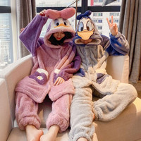 斯服玛 情侣睡衣秋冬款珊瑚绒长款加厚法兰绒唐老鸭黛西鸭男士居家服冬季 MK400紫色 M