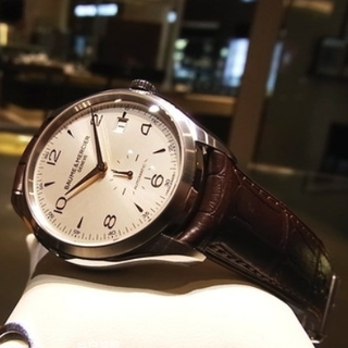 BAUME & MERCIER 名士 CLIFTON克里顿系列 MOA10054 男士机械手表 41mm 银盘 棕色皮革带 圆形