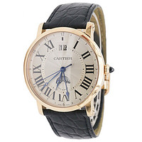 Cartier 卡地亚 ROTONDE DE CARTIER腕表系列 W1556220 男士机械手表 42mm 白盘 棕色鳄鱼皮带 圆形