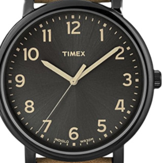 TIMEX 天美时 Originals系列 T2N677AB 中性石英手表 42mm 黑盘 棕色真皮表带 圆形