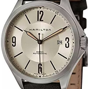 HAMILTON 汉米尔顿 卡其航空系列 H76665725 男士机械手表 42mm 米盘 黑色皮革表带 圆形