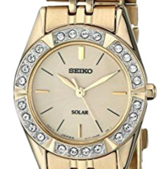 SEIKO 精工 SOLAR系列 SUP096 女士太阳能手表 25mm 金盘 镀金不锈钢表带 圆形