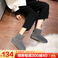 艾斯臣 ACESC 雪地靴女外穿ins潮百搭加绒棉鞋时尚短靴LAS73 灰色 37