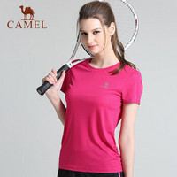骆驼(CAMEL) 运动T恤男女休闲圆领上衣运动夏季短袖衣 C8S12L2338 女款玫红 XXXL