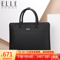 ELLE HOMME 男士商务公文包 手提公务包横款头层牛皮电脑包大容量时尚男包EA888200411黑色