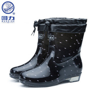 WARRIOR 回力 雨鞋女士中筒防水胶鞋加绒保暖雨靴水鞋套鞋 HXL523 黑色加绒 38