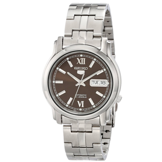 SEIKO 精工 SEIKO 5系列 SNKK79 男士机械手表 38mm 棕盘 银色不锈钢带 圆形