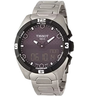 TISSOT 天梭 T-Touch Expert Solar系列 T0914204405100 男士太阳能手表 45mm 棕盘 银色钛金属表带 圆形