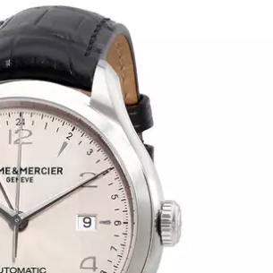 BAUME & MERCIER 名士 CLIFTON克里顿系列 MOA10112 男士机械手表 43mm 米盘 黑色鳄鱼皮表带 圆形