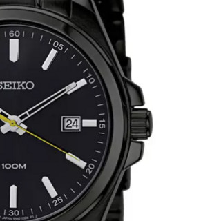 SEIKO 精工 Dress系列 SUR073 男士石英手表 42mm 黑盘 镀黑不锈钢表带 圆形