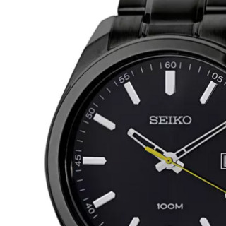 SEIKO 精工 Dress系列 SUR073 男士石英手表 42mm 黑盘 镀黑不锈钢表带 圆形