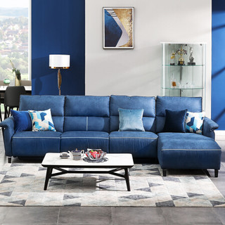 芝华仕 布艺沙发 简约现代大户型客厅轻奢 F-C10152M 深蓝色四人位面向沙发右脚位30-60天发货