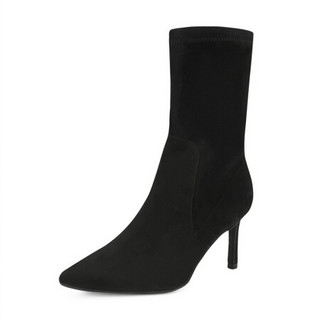 斯图尔特·韦茨曼 STUART WEITZMAN 女式WREN 75系列黑色绒面皮尖头短筒靴 WREN 75 Suede Str BLK 35