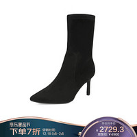 斯图尔特·韦茨曼 STUART WEITZMAN 女式WREN 75系列黑色绒面皮尖头短筒靴 WREN 75 Suede Str BLK 35