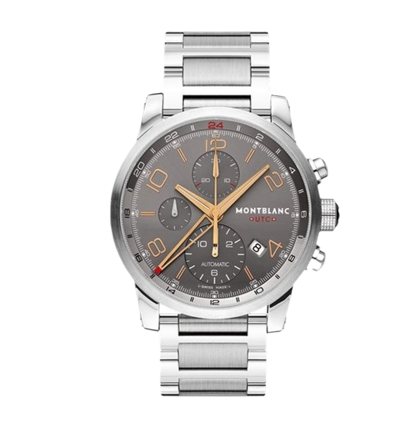MONT BLANC 万宝龙 时光行者系列 107303 男士机械手表 43mm 灰盘 银色不锈钢表带 圆形