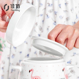 佳佰 陶瓷炖盅双耳双盖炖汤盅 隔水内胆炖燕窝甜品盅耐高温汤煲雕花炖盅火烈鸟900ml