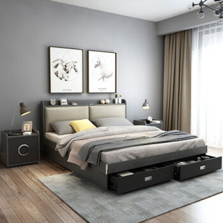 苏菲洛克 床 北欧简约双人储物床高箱床婚床卧室家具 迪洛系列 B款床+23CM床垫 1.8*2米
