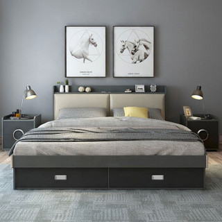 苏菲洛克 床 北欧简约双人储物床高箱床婚床卧室家具 迪洛系列 B款床+23CM床垫 1.8*2米