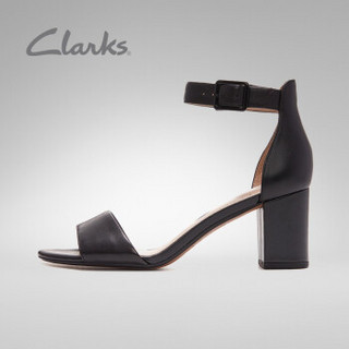 clarks其乐女鞋2020春夏新款一字带女时装凉鞋仙女风粗跟高跟鞋 黑色261400074 40