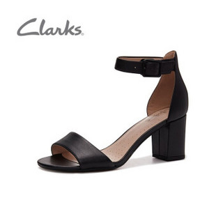 clarks其乐女鞋2020春夏新款一字带女时装凉鞋仙女风粗跟高跟鞋 黑色261400074 40