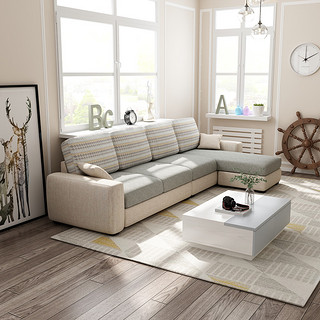 木月 沙发小户型客厅经济型布艺沙发组合 现代简约可拆洗转角沙发 BY-03 三人位+脚踏 3号色（麻布）