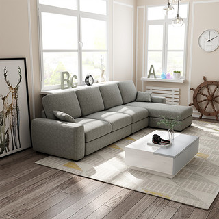 木月 沙发小户型客厅经济型布艺沙发组合 现代简约可拆洗转角沙发 BY-03 三人位+脚踏 3号色（麻布）