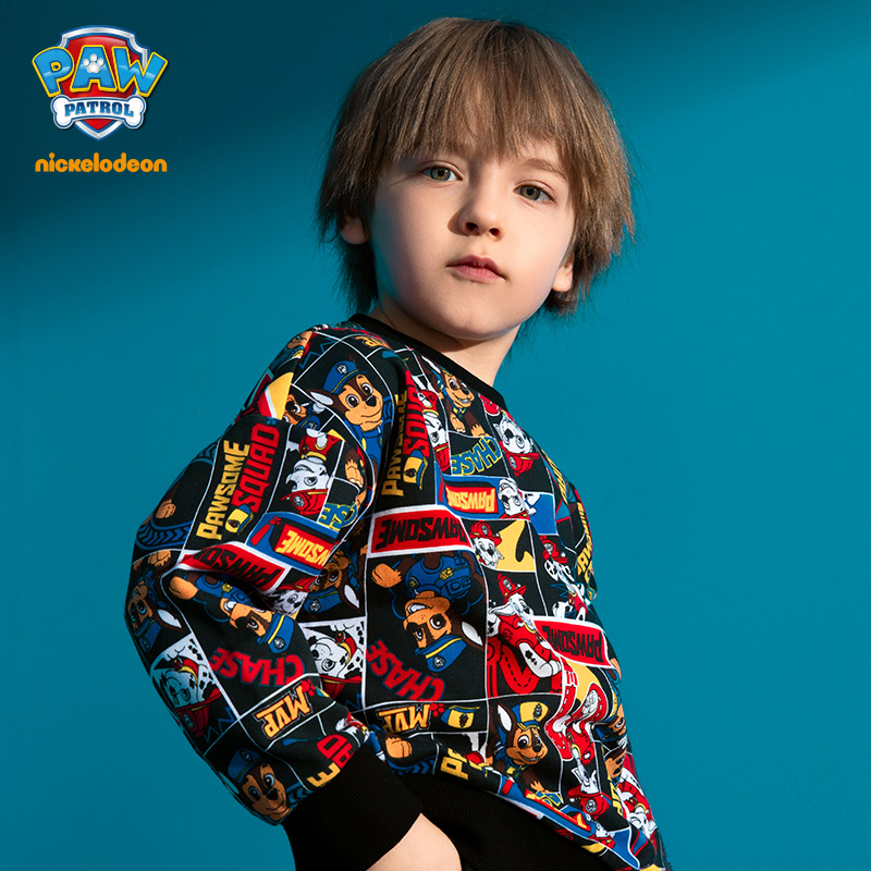 汪汪队衣服 男童卫衣加绒 201PS303 黑色满印 120CM