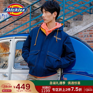 Dickies 20秋冬夹克男拉链连帽夹克外套 工装大口袋夹克 潮流撞色压线上衣 休闲运动外套DK008145 深藏青色 L