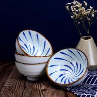 贺川屋米饭碗陶瓷碗套装(4.5英寸)釉下彩日式和风餐具套装(4只装) 幻彩