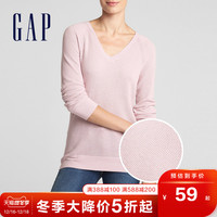 Gap女装简约V领毛衣打底衫秋冬305369 E 女士纯色通勤针织衫上衣