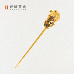 老铺黄金古法手工花丝烧蓝凤簪黄金发簪足金头饰品